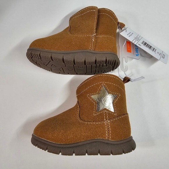 Carter's Kids Ankle Boots Brown Faux Suede Western Gold Star Toddler Size 3 - Picture 4 of 6